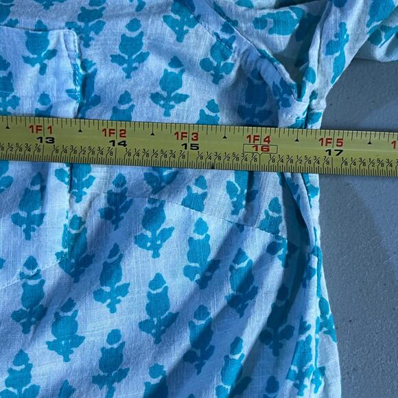 J. Crew Women's Teal Blue White Cotton Thistle Print Popover Size Small - Picture 5 of 6